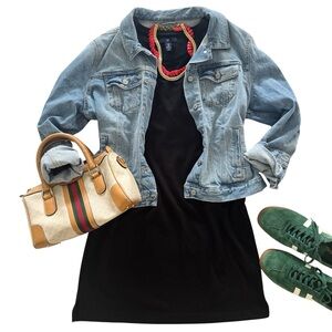 GAP Mid-Length Black Dress with 3/4 Sleeves